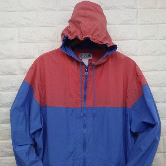 80s Jantzen Color Block Jacket Sz-1X Pockets Hood - Picture 2 of 10